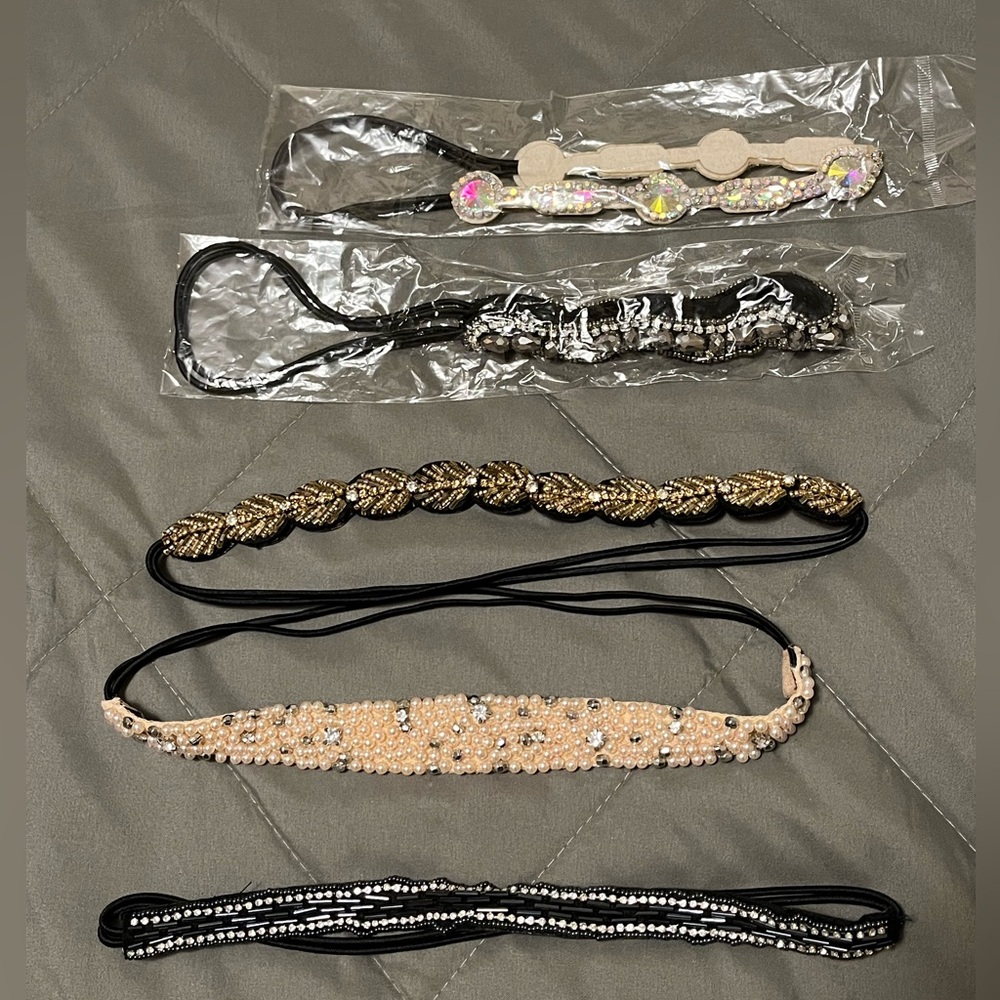 5 - Elegant Gold and Black Hair Accessories with Beaded and Lace Details